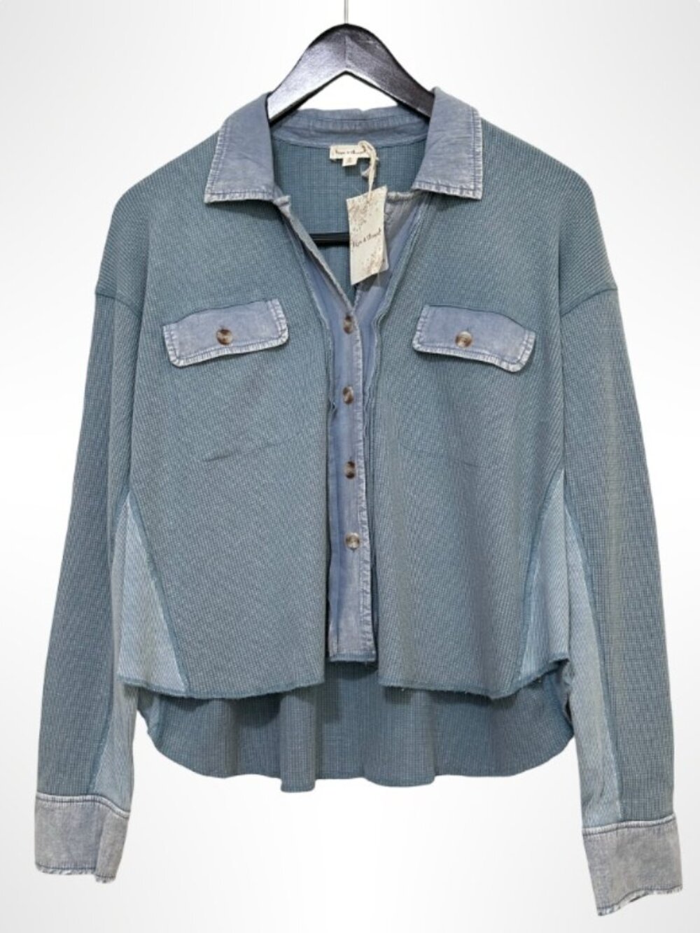 HEM & THREAD Shacket Mixed Media Blue NWT
